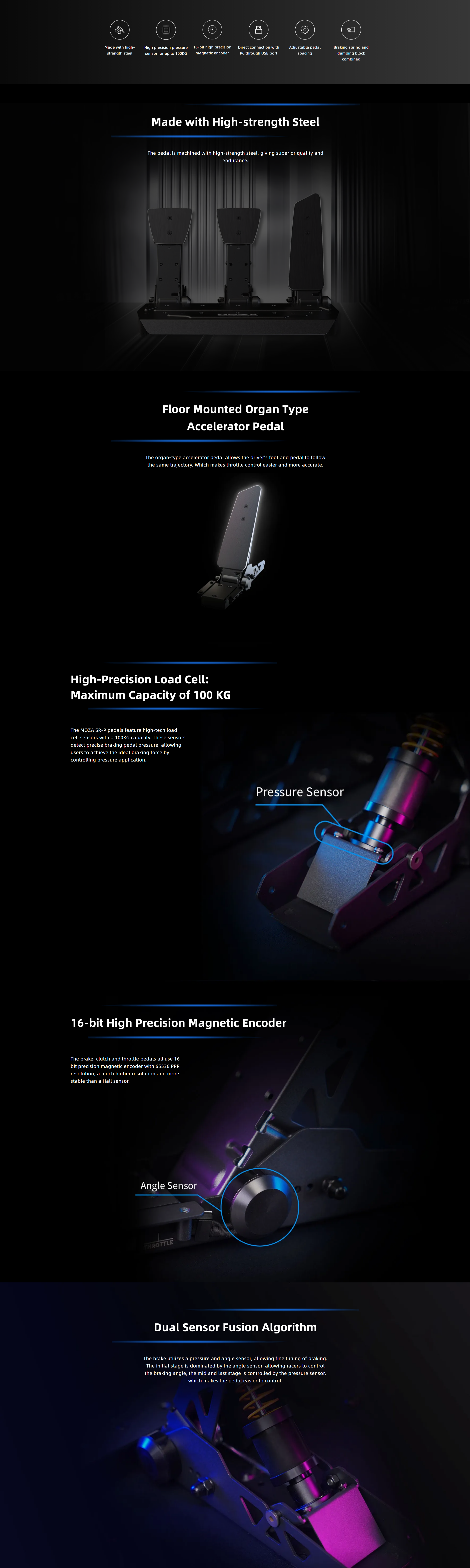 A large marketing image providing additional information about the product MOZA SR-P Throttle & Brake Pedal Set - Additional alt info not provided